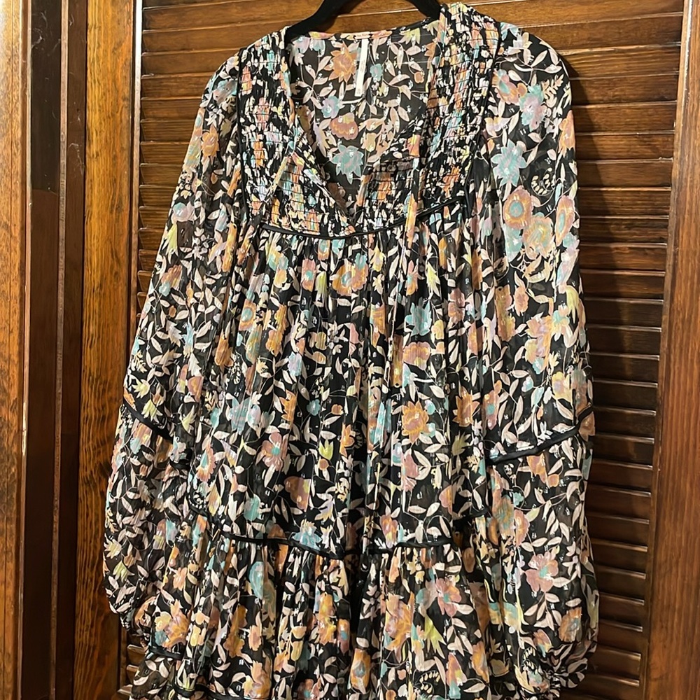 Free People Swinging Sheer Tiered Floral Print Babydoll Mini Dress - Picture 3 of 7